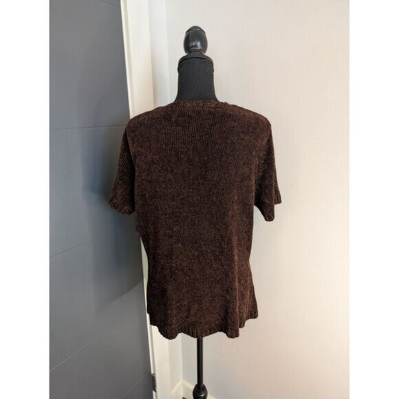 Vintage Apostrophe Brown Chenille Short Sleeve Sweater Top XL - Picture 3 of 9